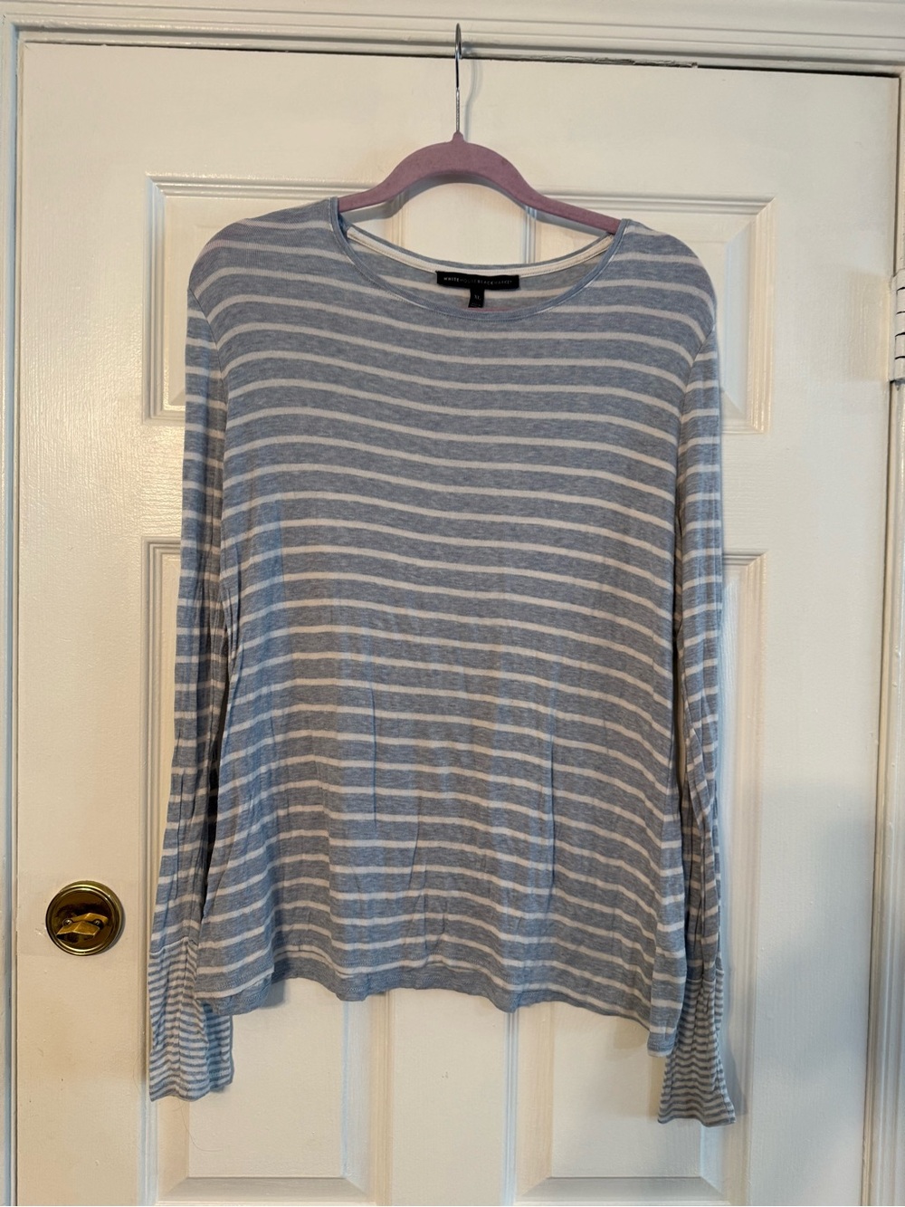 White House Black Market Blue and White Striped Long Sleeve Top